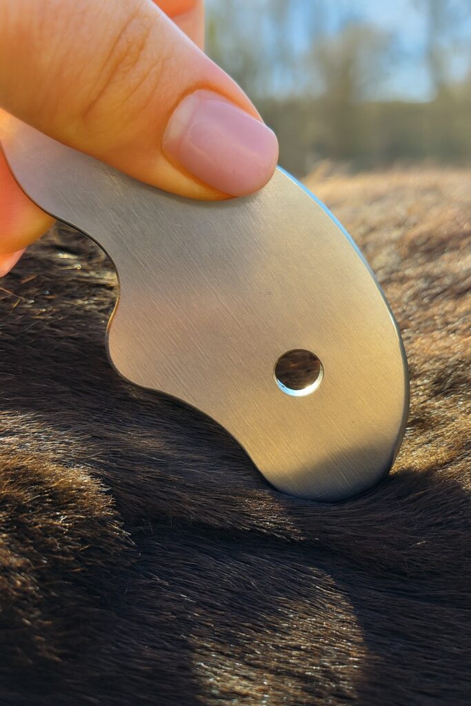 Kat do terapii narzędziowej w trakcie masażu konia