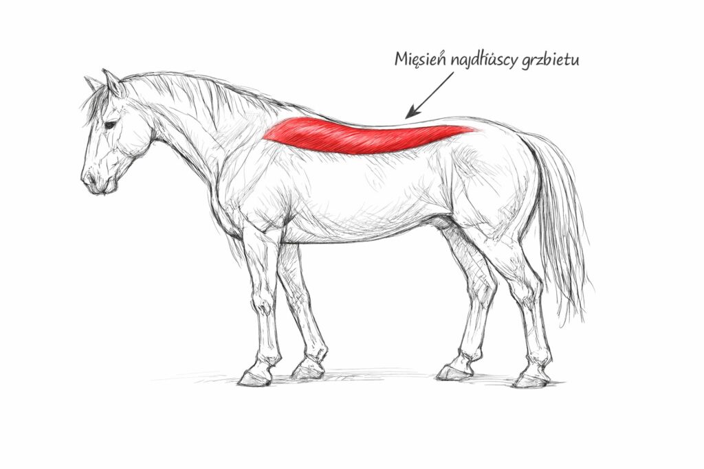 Masaż mięśnia najdłuższego grzbietu u konia – lokalizacja